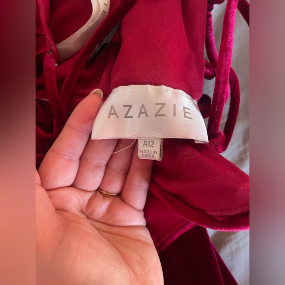 Azazie Fitted Cowl Neckline Corset Velvet Long Dress Cabernet - Picture 5 of 7